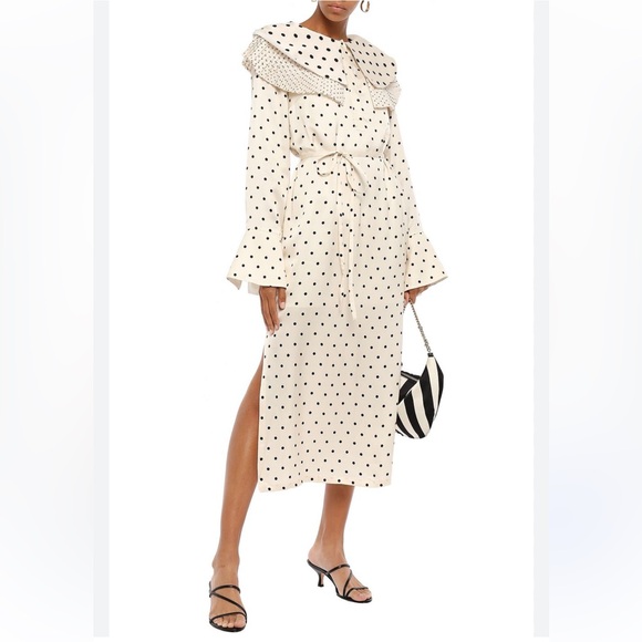 NEW with tags Mother of Pearl Pleated Polka Dot Satin Midi Dress